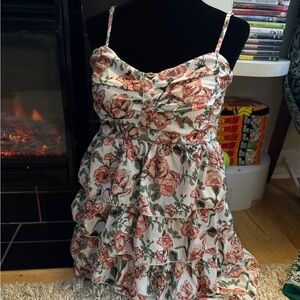 Elegant Floral Ruffle Top with Spaghetti Straps